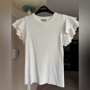 White knit Ruffle Sleeve Top